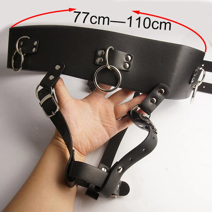 Leather Forced Orgasm Harness,BDSM Wand Massager Belt,Vibrator Strap Restraint,Sex Toys for Couple,Chastity Bondage,Slave