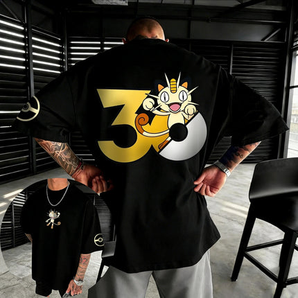 2026 Pokémon 30th Anniversary Meowth Printed T-shirt Summer New Men's and Women's Loose Casual Hip Hop Trendy Short Sleeve Top