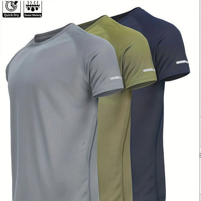 Men's Short Sleeve Sport T-shirt Quick Dry Running Blue Football Training Fitness Casual Wear Polyester Fiber round Neck T-shirt