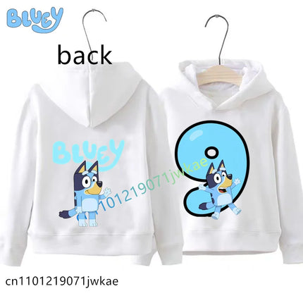 Boys Girls Casual Tops Birthday Party Wear Bluey Birthday Number Print Hoodie Kids 1-9Y Front Back Design Long Sleeve Sweatshir