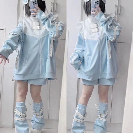 Japanese Anime Angel Sweatshirt Jacket Long Sleeve Detachable Sleeve Set Soft Cute Home Clothes Women's Spring Fashion 2025