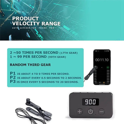 T23C Automatic Clicker With Adjustable Click Speed, Up To 50 Clicks Per Second, Perfect For Games, Live Broadcasts, Awards