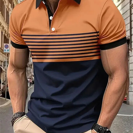 Men's Golf Stripe Polo Shirt Casual Short-Sleeve Solid Color Lapel Fashion New Business Sports Breathable T-Shirt Top