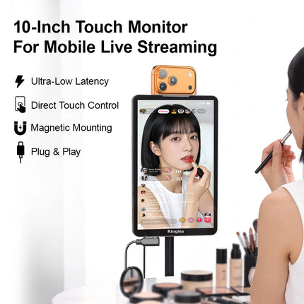 KingMa 10" Live Stream Touch Monitor for iPhone17 16 15 Samsung Rear Camera Vlog Screen Mirroring Kit Reverse Control for TikTok