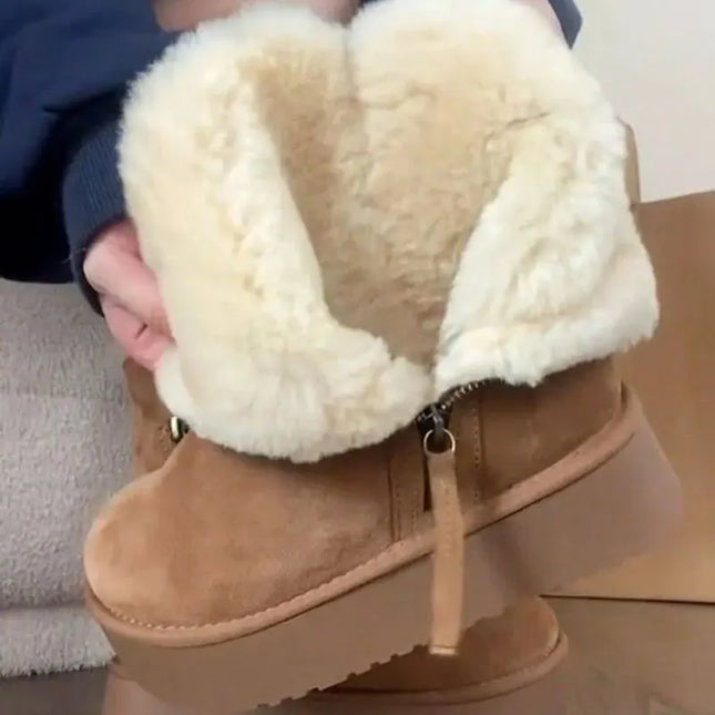 Luxury Winter Women Long Plush Warm Snow Boots Casual Shoes New Suede Fur Chelsea Ankle Boots Flats Platform Ladies Thick Shoes