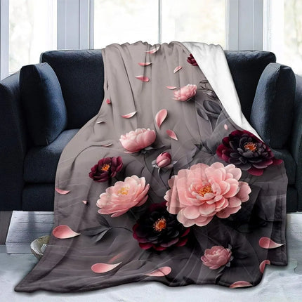 Elegant Peony Throw Blanket: Blush & Burgundy Floral Pattern Luxe Romantic Cozy Home Decor