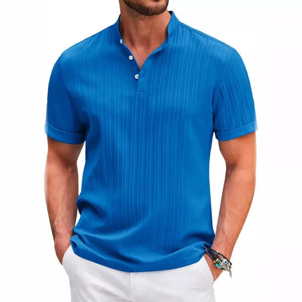 Hawaiian Men's Retro Cotton And Linen Henry Shirt Casual Loose With Sporty Stand-up Collar Buttons 2026 New Men's Casual Shirt