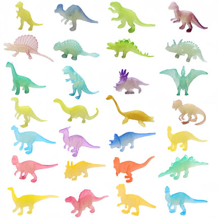28Pcs/Set Mini Soft Rubber Glow-in-the-dark Dinosaur Figure Toys Fluorescent Simulation Small Dinosaur Model Decoration Gift