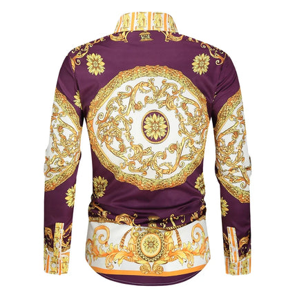 2023 New Men's 3D Digital Print Fashion Slim Fit Long Sleeve Shirt Smooths Your Silhouette Cross-Border Wholesale