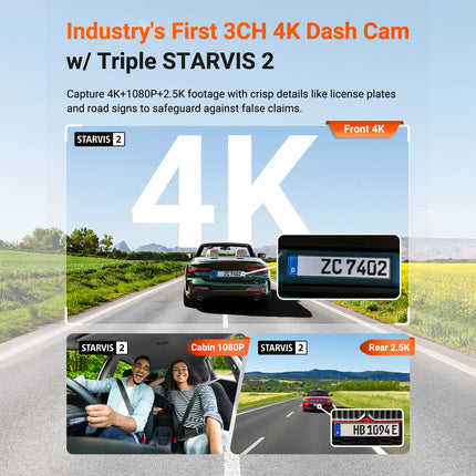 Vantrue N4 Pro S 3 Channel DashCam STARVIS 2 HDR IR Night Vision 4K+1080P+2.5K Waterproof Rear Camera Wi-Fi GPS 24h Parking Mode