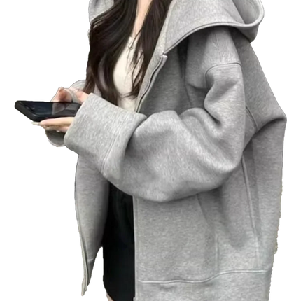 Korean Sle Women's Hoodie Fce Lined Zipper Jaet Loose Fit Long Sve Casual Comfortable Breathable Autumn Winter Coat