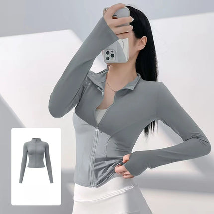 Stand Collar Yoga Ice Silk Sun Protection Clothing Summer Women's Slim Fit Versatile Slimming Sports Thin Jacket