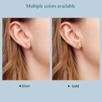 BAMOER 925 Sterling Silver X Stud Earrings for Women, 18K Gold Plated Hypoallergenic Earrings Chic Jewelry Gift for Daily Wear