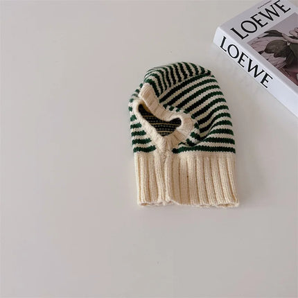 Winter Korean Fashion Children Baby Knit Hooded Scarf Caps Warm Stripe One Piece Hat Kids Accessories