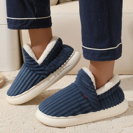 Bebealy New Winter Men Slippers Warm Cotton Shoes Men Indoor Fluffy Fuzzy Men Boots Outdoor Nonslip House Ankle Boots Shoes Men