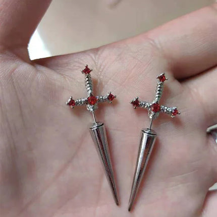 Kiss Jewelry Punk Sword Gothic Kinitial Piercing Earrings for Woman Men Gothic Crystal Ear Jacket Stud Earrings Jewelry