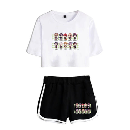 Fashion Youthful Print Diabolik Lovers Short Sleeve Sexy Shorts+lovely T-shirts Dew navel Pretty Girl suits Two Piece Set