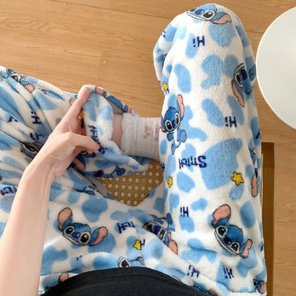 New Cartoon Stitch Flannel Pajamas Autumn Winter Thickened And Velvet Warm Blue Pajamas Home Clothes Christmas Gifts
