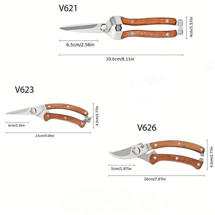 Stainless Steel Garden Pruners, Wooden Handle Bypass Shears
