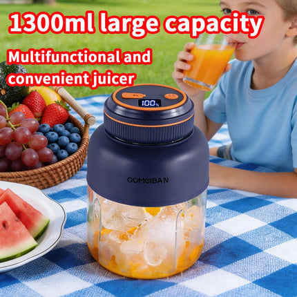 1300ML USB Rechargeable Portable Juicer, 46 Blades Fresh Fruit Mixer, Multifunctional Ice Crusher Smoothie Blender for Home