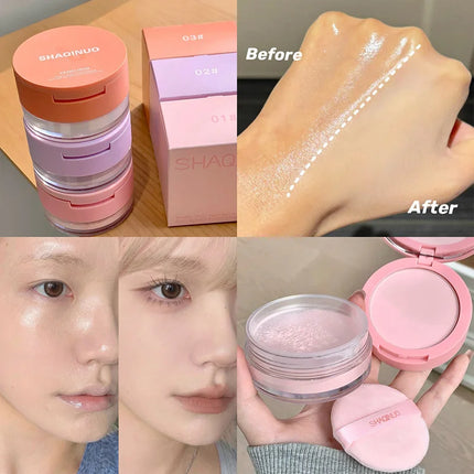 SHAQINUO Dual-Effect Translucent Powder Compact-Pencil+Loose Powder,Instant Skin Smoothing,Brightens&Controls Oil Without Caking