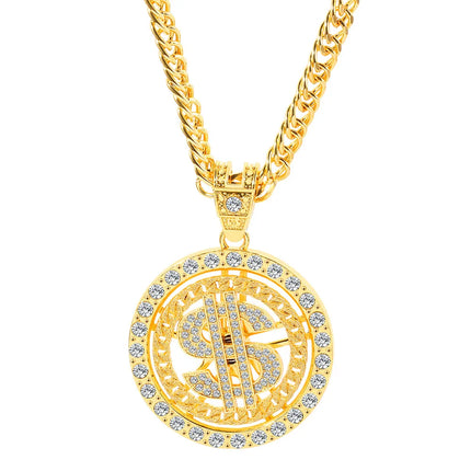 Luxury Zircon US Dollar Punk Hip Hop Round Rich Symbol Money Pendant Collar Chains Necklace for Men Women Gift Fashion Jewelry
