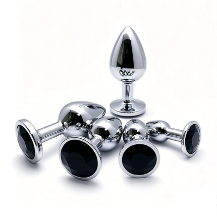 5 Size Black butt plug Metal anal plug Jewelry base beginner to expert G-point massage dildos adult women toys adult men toys