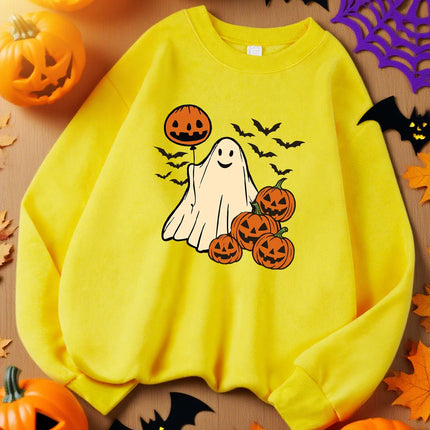 Pumpkin Balloon Ghost And Bat Pattern Sweatshirt Woman Sport Y2K Top Autumn Casual Sportswears Loose Hip Hop Sweatshirts