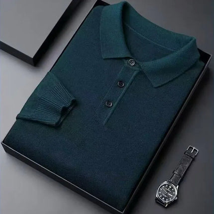 100% Pure Wool Cashmere Sweater Men's POLO Neck Knitted Pullover Autumn Winter New Warm Top Fashion Korean Edition Jacket