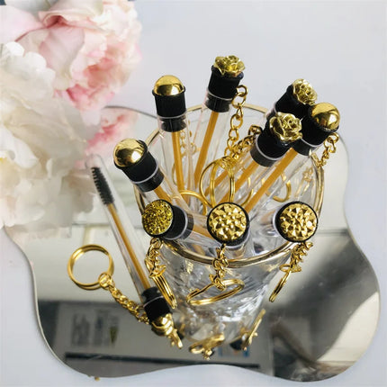 Gold Eyelash Brushes Spoolies Reusable Lash Mascara Wands In Tubes Eyebrow Comb Container Applicators Tools With Keychain