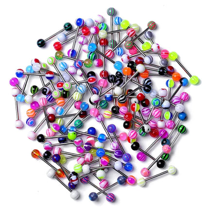 Fashion Mixed Color Acrylic Tongue Piercing for Women 316L Stainless Steel Industrial Barbell Lip Piercing Sexy Body Jewelry