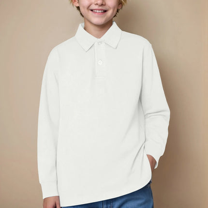 Spring Autumn Children Cute Lapel Long Sleeve Polo Shirt Button Down Long Sleeve T-Shirt Solid Color Joker Fresh Casual Shirt