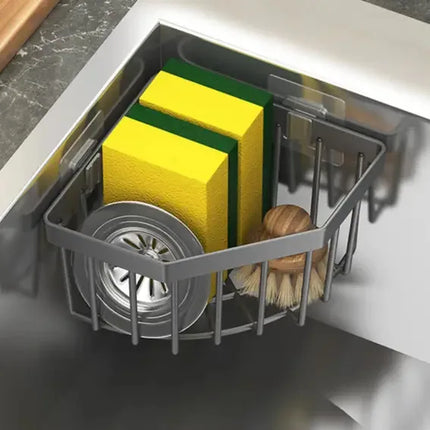 Triangle Sink Draining Rack Set (One Draining Basket + Two Hooks) Is a Space-Saving Storage Solution for Kitchen,Easy to Clean