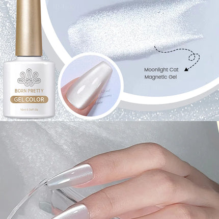 BORN PRETTY Cat Magnetic Moonlight Gel Nail Polish Set 10ml Sparking White Silver Water-light Soak Off UV Gel Nail Art Manicure