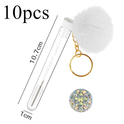 5pcs Gold Keychain Tube Eyelash Brush Eyebrow Comb Microbrush Lash Extension Micro Brushes Makeup Tool Fluffy Fur Ball Decorate