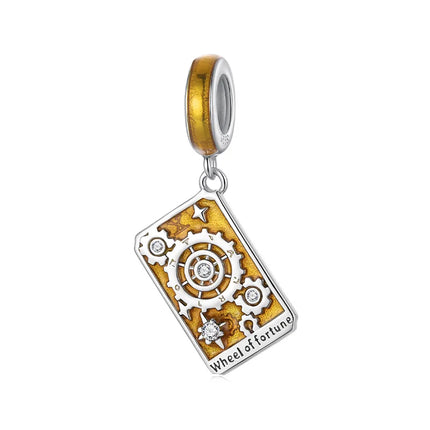 WOSTU 925 Sterling Silver Colorful Tarot Cards Charm Pendent Magic Star Moon Sun Lover Bead Fit DIY Bracelet Necklace Women Gift