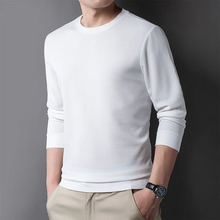 Men's Casual Waffle Round Neck T-shirt Breathable, Comfortable, and Fashionable Long Sleeved T-shirt
