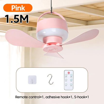 Portable With Remote Controlled Small Ceiling Fan Light Household Outdoor Camping Tent Student Dormitory Bed USBRechargeable Fan