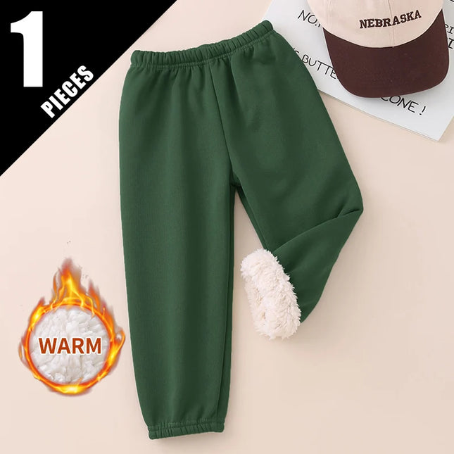 Autumn And Winter Children's Coral Fleece Thickened Warm Solid Color Sports Pants For Boys And Girls Casual Running Sweatpants