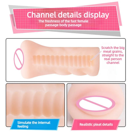 Male Masturbator Realistic Vagina Anal Blowjob Portable Masturbation Cup Soft Real Skin Pocket Pussy 18+ Erotic Sex Toys for Men