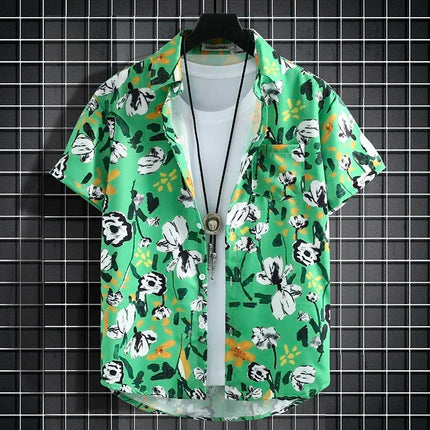 Summer Short Sleeve Flower Shirt Men's Beach Sets Hawaiian Island Style Retro Handsome Casual Thin Shirt Hawaiian Shirt