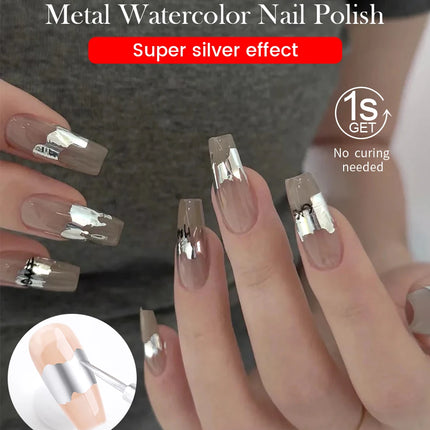 BORN PRETTY 7ml Silver Metal Effect Watercolor Nail Polish Clear Blossoming Effect Natural Air Dry Manicure Nail Art Varnish