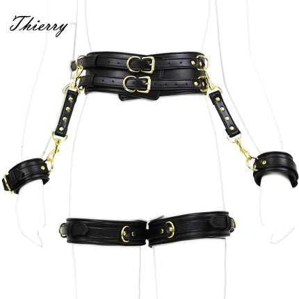 Thierry 4 Pcs/Set PU Leather Handcuffs Leg Cuffs Waist Belt Bondage Restraints Set ,BDSM Sex Toys for Couples Adult Games