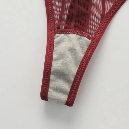 fashion stripes Style Lace Lingerie Set ultra-thin red lace Bra & Thong Sexy ultra-thin Underwear set Ideal Gift for Her MR2864