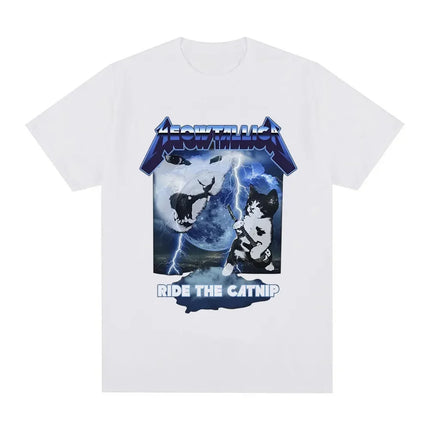 Meowtallica Women's Funny Cat Expression Pack T-shirt Heavy Metal Rock Cat Shirt Casual Fashion Loose Top Graphic T Shirts Y2K