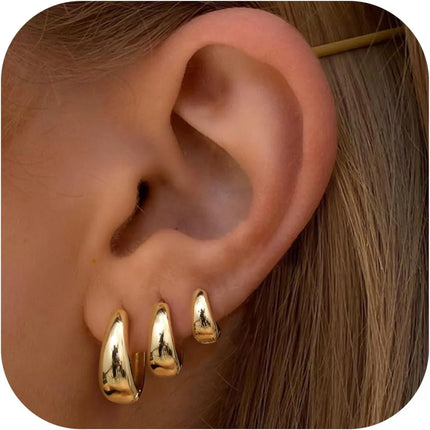 3Pairs Hoop Earrings Set for Women Gold Silver Plated Earring Hypoallergenic Small Huggie Hoops Lightweight Hoop Earrings Stack