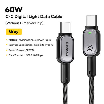 Essager 100W Type C To Type C Cable For iPhone16 15 Xiaomi Samsung Huawei PD Fast Charging For Macbook Tablet Laptop LED Cable