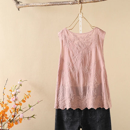 Ele Embroidered Loose Women's Tank Top Trendy Design Summer New Sle Cotton Comfortable Fit Overhead Casual Wear