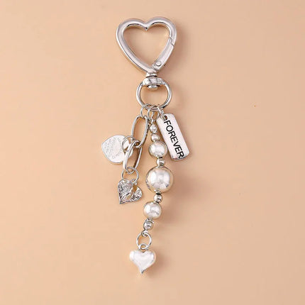 Aihua Cute Y2K Metal Shell Love Heart Key Chain Pearl Key Ring for Women Girl Handbag Pendants DIY Handmade Jewelry Accessories