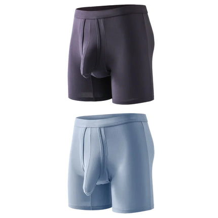 2PCS Mens Long Legs Underwear Separate Ball Pouch Breathable Comfort Sport Seamless Boxer Trunks Shorts Calzoncillo Hombre